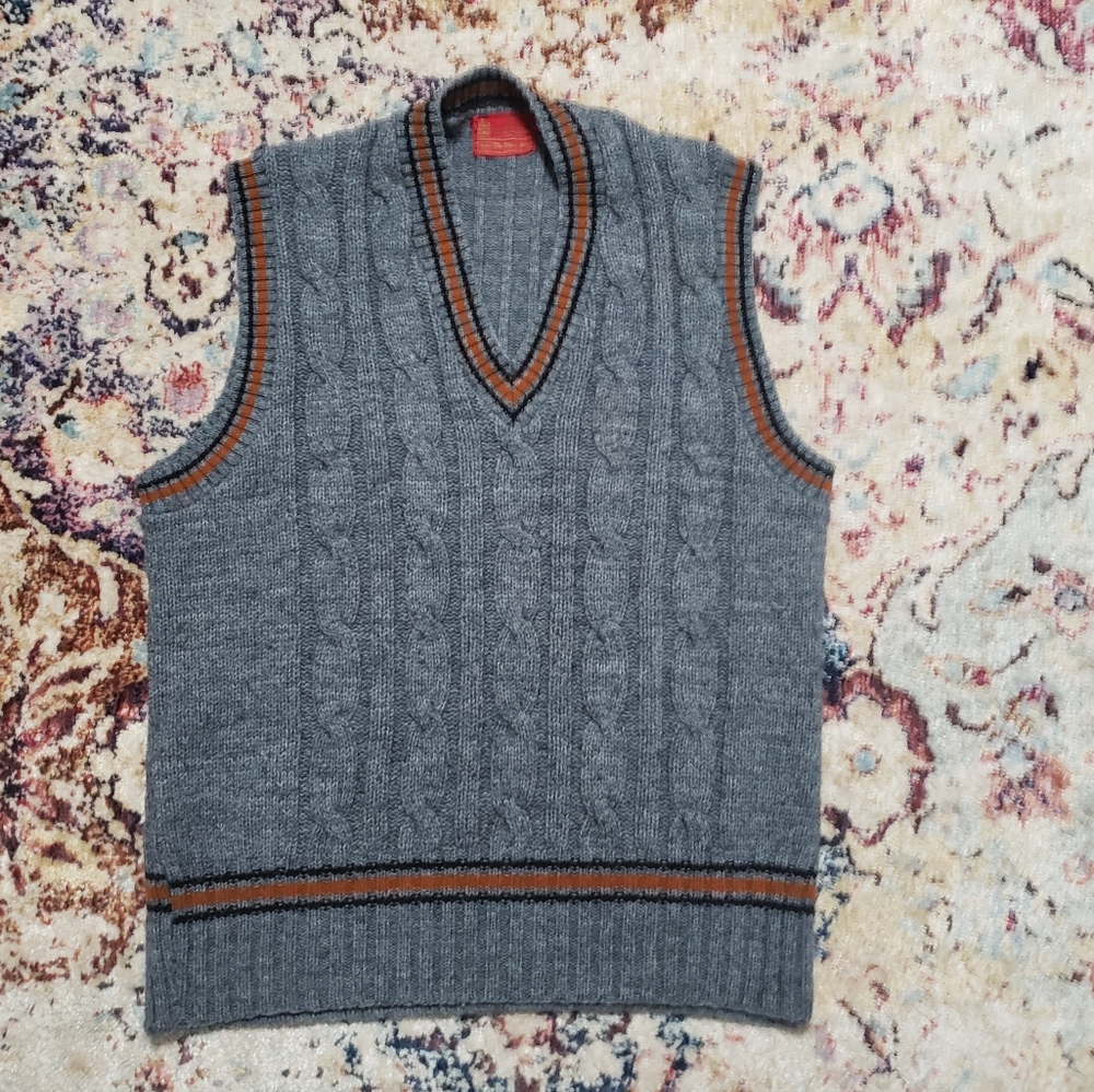 Vintage Sweater Vest Sears Mens Store Kings Road Size Large V Neck Stripe
